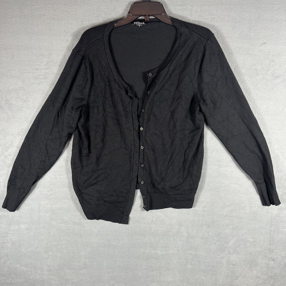 George Women's Black Cardigan Sweater XL 16-18 Button Front Long Sleeve Knit